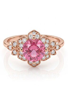 Pink Gemstone Flower ring, 925 Sterling Silver, 18k rose gold Charmed Aroma